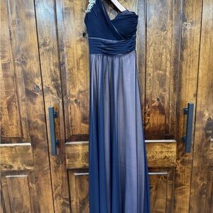 Chic One Shoulder Navy Blue and Blush Gown